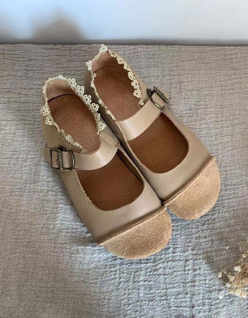 Handgemaakte Kanten Stiksels Retro Platte Schoenen Lente