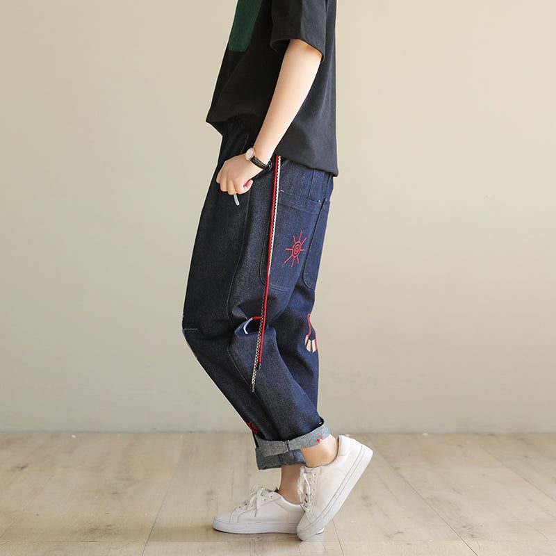 Lente Borduurwerk Losse Denim Broek