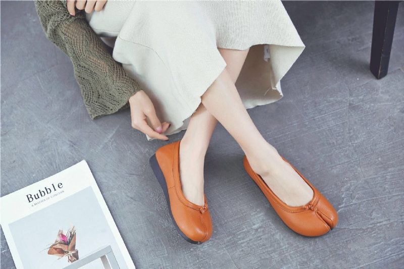 Lente Dames Lederen Retro Platte Schoenen