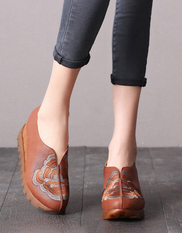 Lente Etnische Geborduurde Retro Sleehak Schoenen