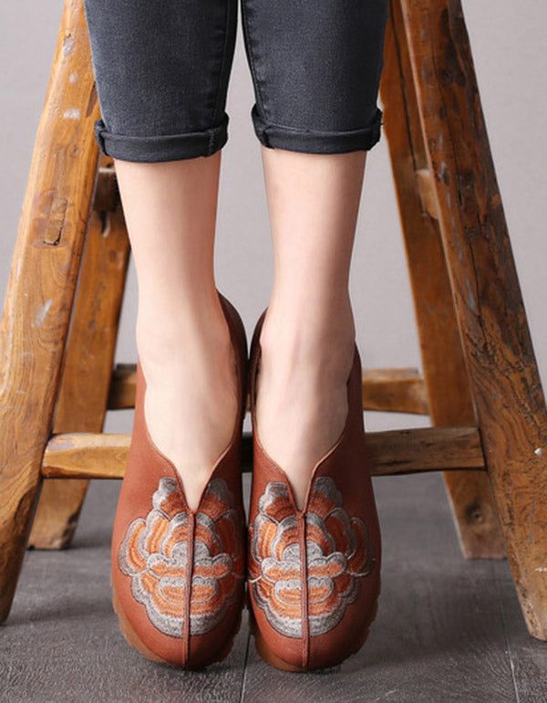 Lente Etnische Geborduurde Retro Sleehak Schoenen