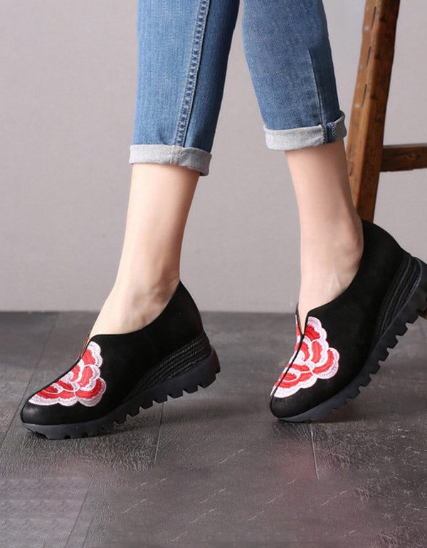 Lente Etnische Geborduurde Retro Sleehak Schoenen