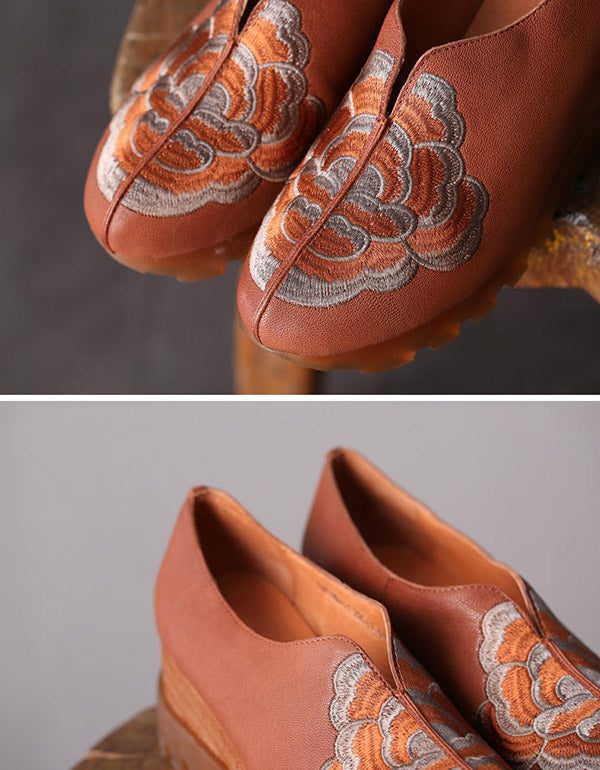 Lente Etnische Geborduurde Retro Sleehak Schoenen
