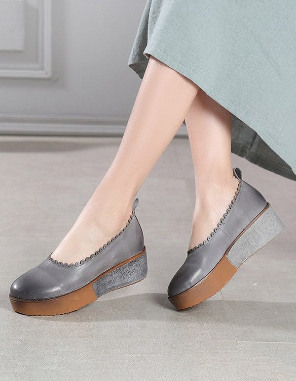 Lente Handgemaakte Etnische Schoenen Met Dikke Hak Platform
