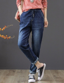 Lente Herfst Elastische Taille Denim Broek 4xl