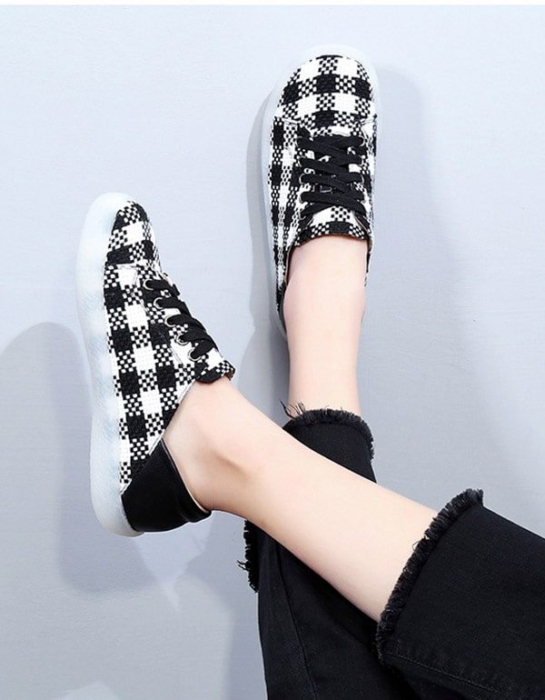 Lente Herfst Platte Vintage Geruite Casual Schoenen