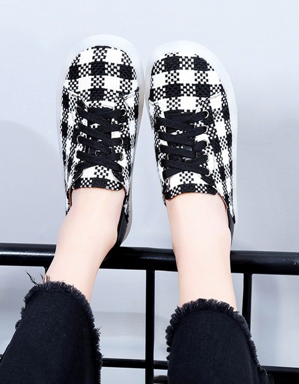 Lente Herfst Platte Vintage Geruite Casual Schoenen