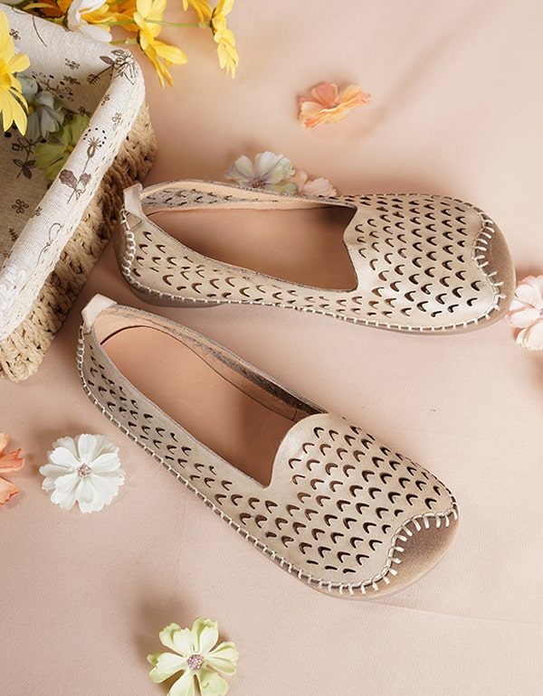 Lente Holle Handgemaakte Zachte Lederen Retro Platte Schoenen