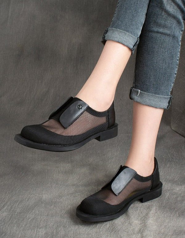 Lente Knappe Retro Lederen Mesh Mode Schoenen