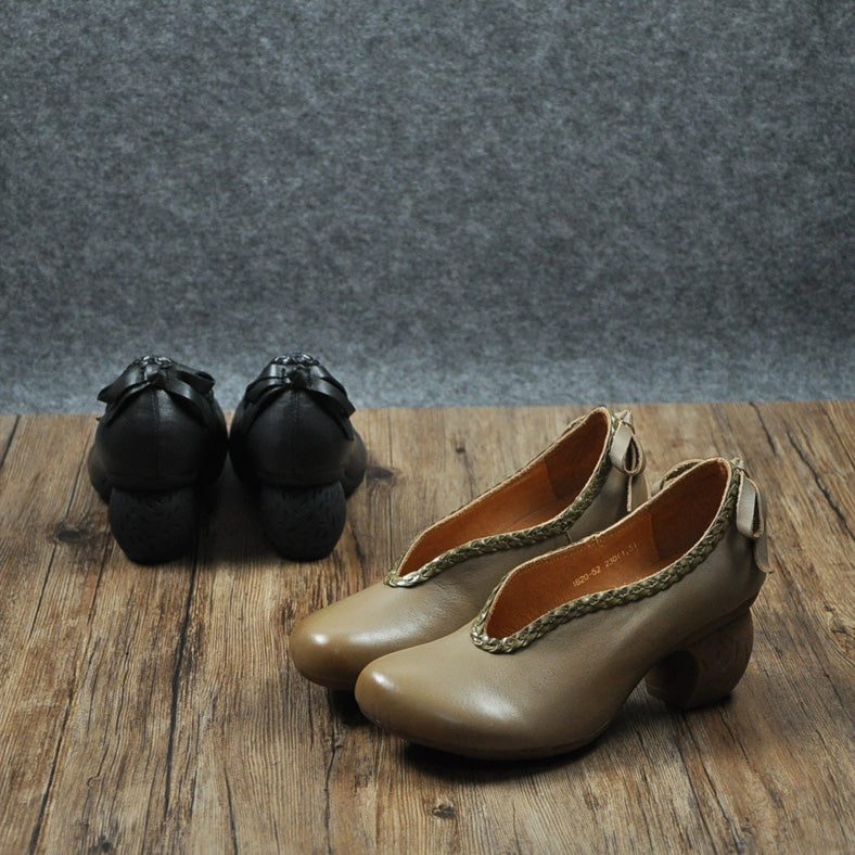 Lente Retro Handgemaakte Schoenen Met Dikke Hakken