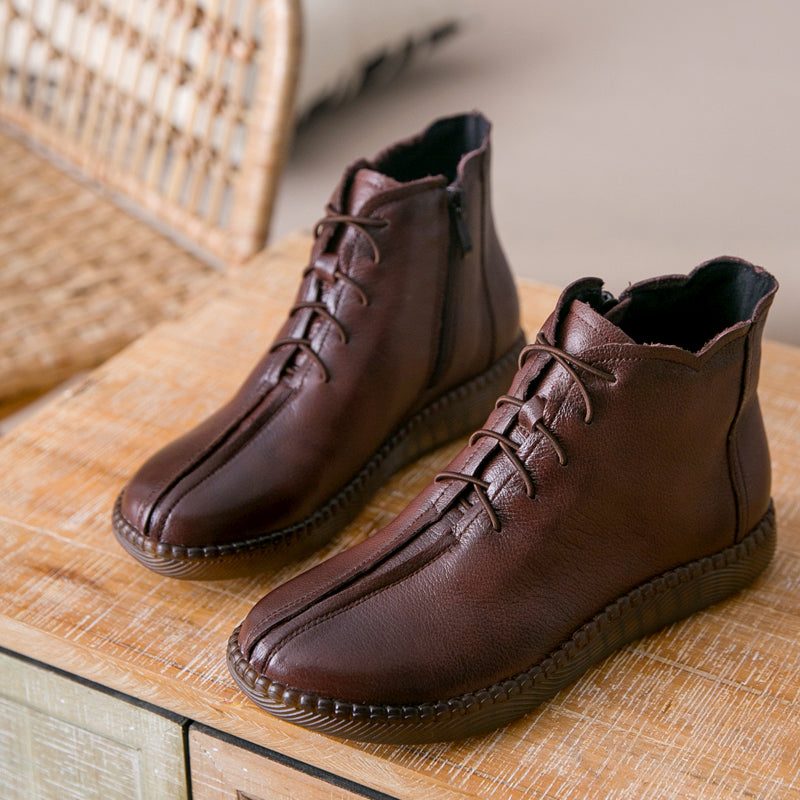 Lente Retro Leren Veterlaarzen