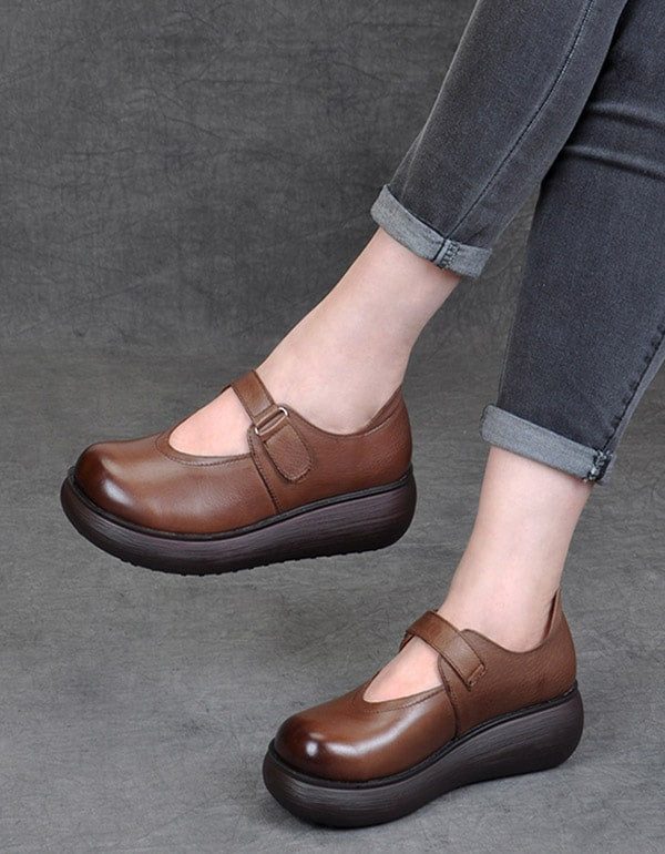 Lente Ronde Kop Dames Retro Wedge Schoenen