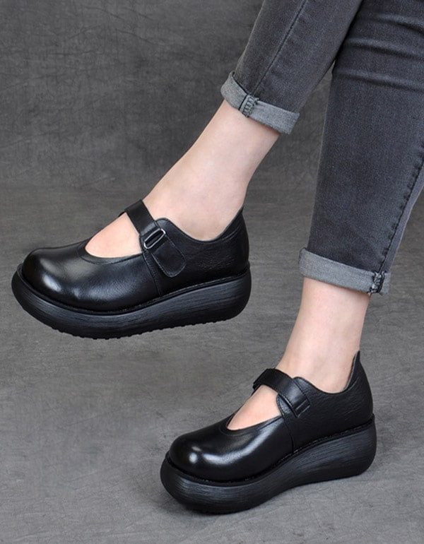 Lente Ronde Kop Dames Retro Wedge Schoenen