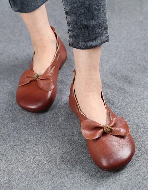 Lente Zomer Zachte Lederen Strik Platte Schoenen
