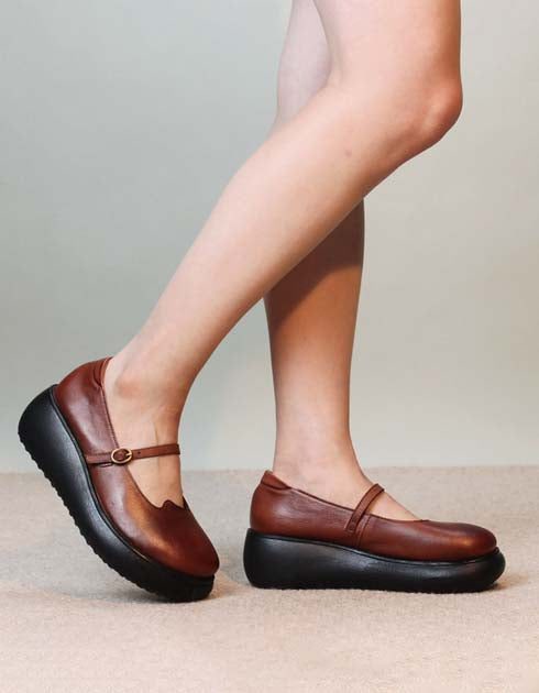 Mary Jane Wedge-schoenen Met Gesp Vooraan