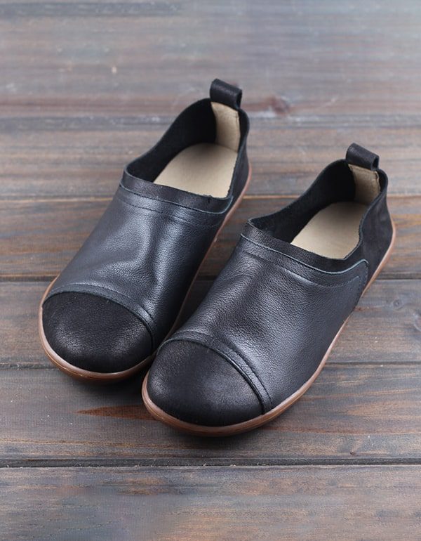 Comfortabele Handgemaakte Retro Leren Slip-on Platte Schoenen